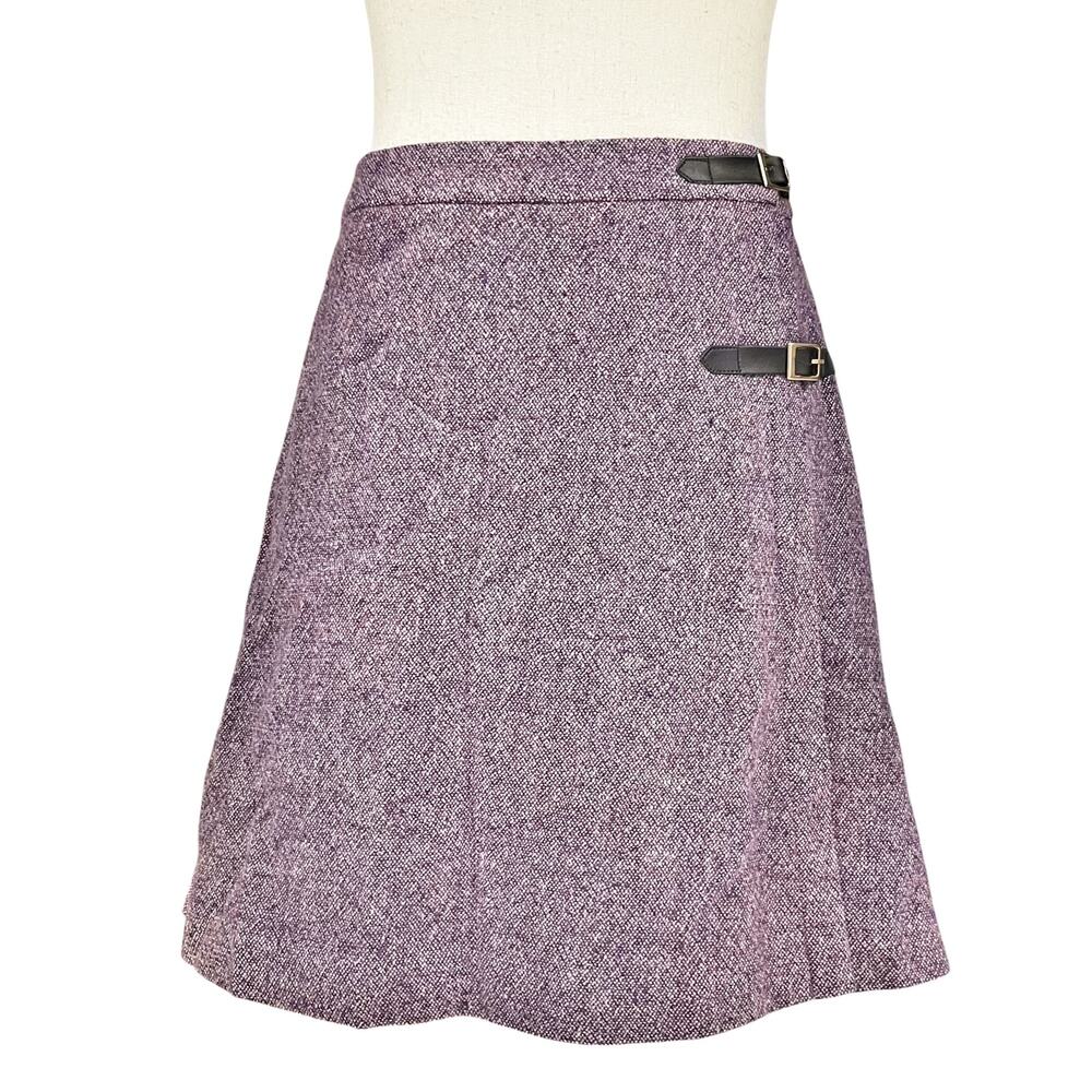 NESS Designed in Scotland Wool-Blend Kilt Buckle Wrap Skirt Purple Tweed Size 6